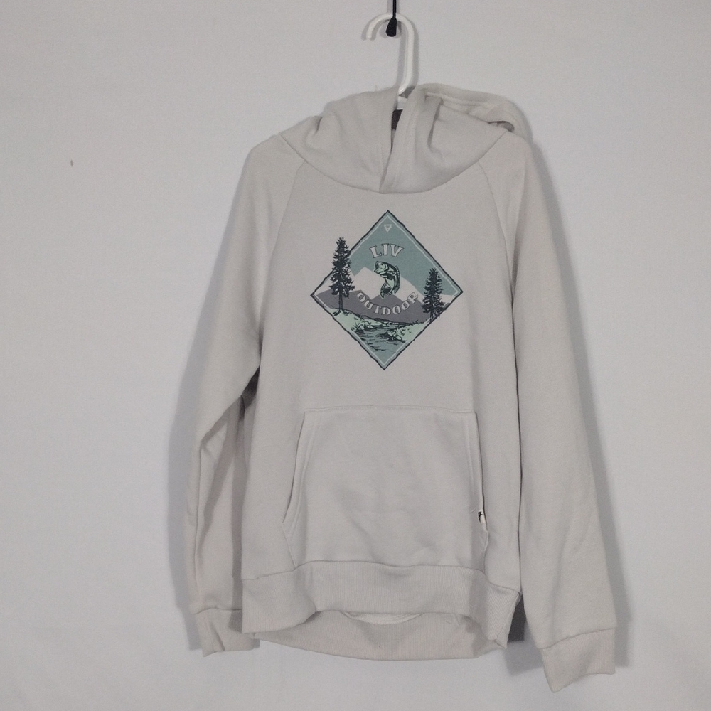 NWT Liv Outdoor Big Boys White Onyx Mntn Catch Hooded Graphic Sweatshirt Sz S